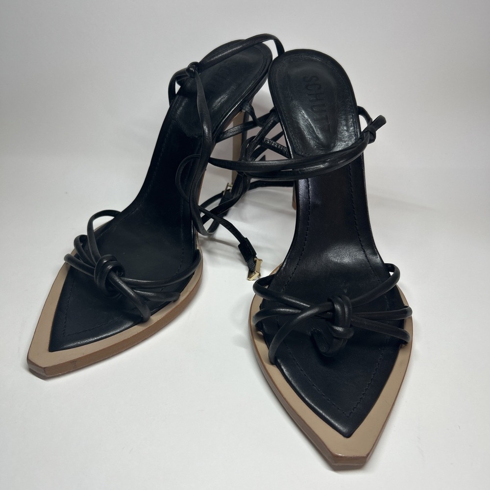 SCHUTZ Abby Ankle Strap Leather Heels Stiletto Sandals Thong Women 6.5B